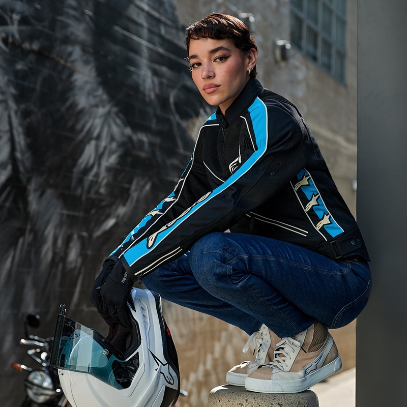 Alpinestars STELLA T-DYNO AIR Sieviešu motocikla jaka Black-Light Blue-Beige