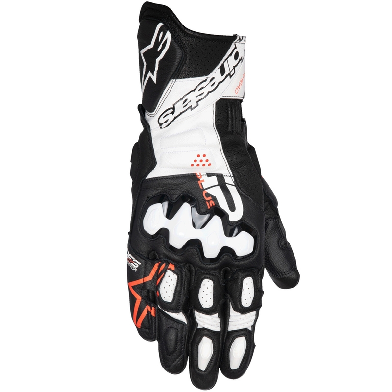 Alpinestars GP Plus R V3 melni-balti-fluo sarkani motocikla cimdi
