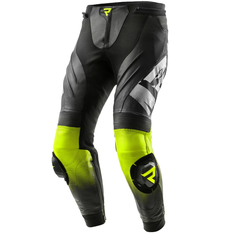 Rebelhorn Inferno melnas-fluo dzeltenas ādas motocikla bikses