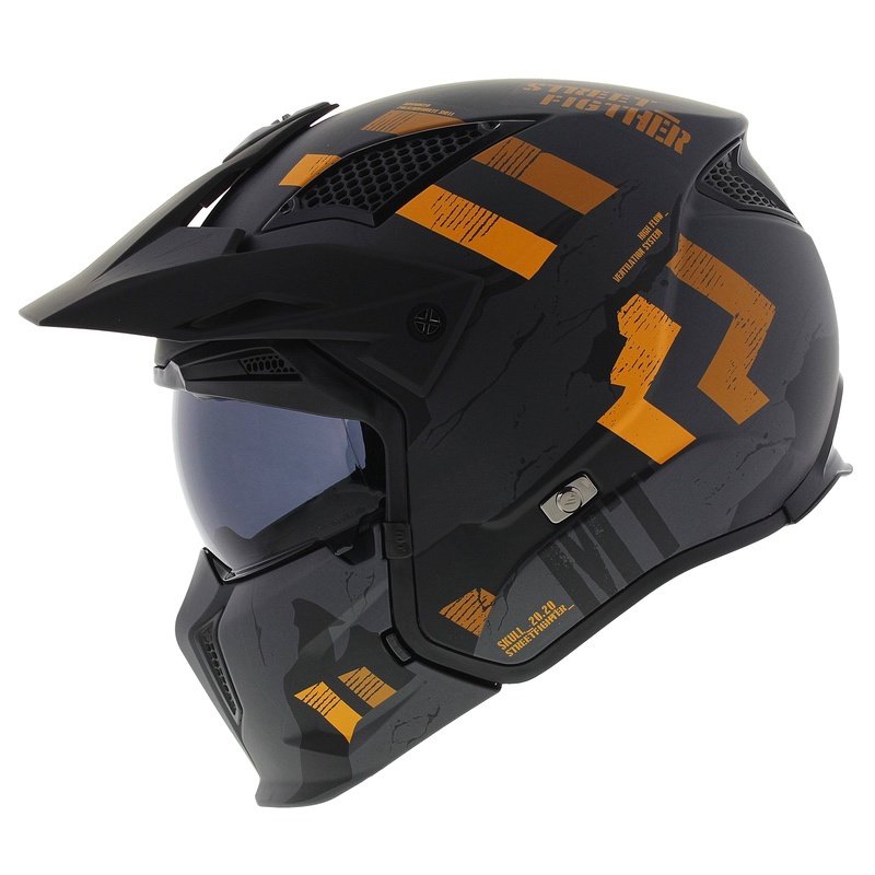 Atvērtā ķivere ar masku MT Streetfighter SV S Skull A12 pelēki oranža ar iridija vizieri