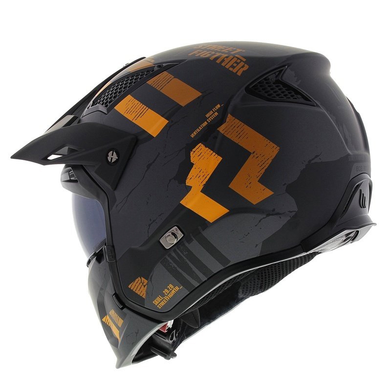 Atvērtā ķivere ar masku MT Streetfighter SV S Skull A12 pelēki oranža ar iridija vizieri