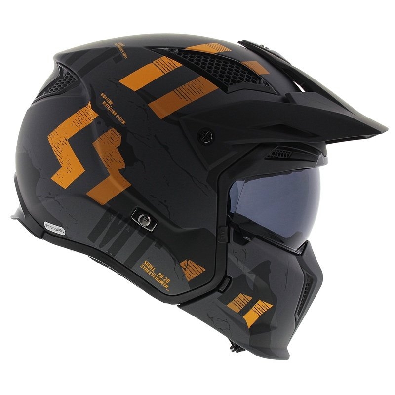 Atvērtā ķivere ar masku MT Streetfighter SV S Skull A12 pelēki oranža ar iridija vizieri