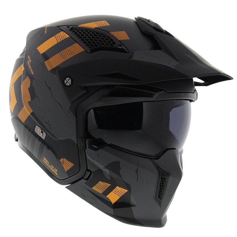 Atvērtā ķivere ar masku MT Streetfighter SV S Skull A12 pelēki oranža ar iridija vizieri