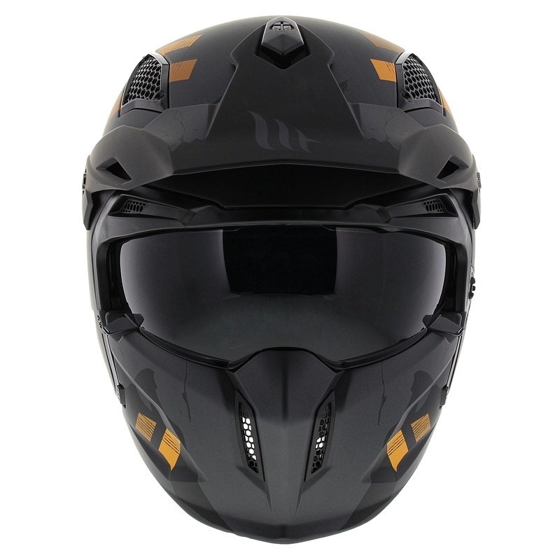 Atvērtā ķivere ar masku MT Streetfighter SV S Skull A12 pelēki oranža ar iridija vizieri