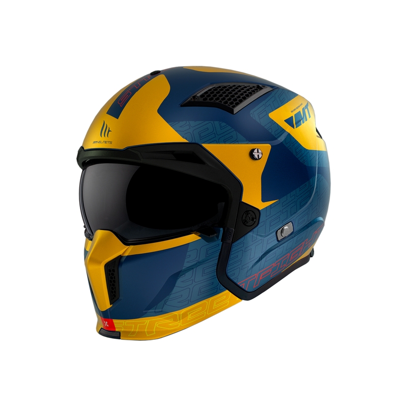 Otevřená přilba s maskou MT Streetfighter SV Totem C3 modro-žlutá s iridiovou clonou
