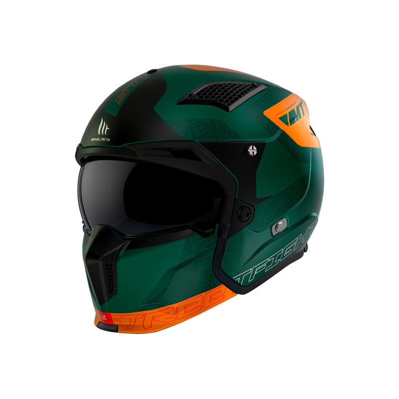 Otevřená přilba s maskou MT Streetfighter SV Totem C6 černo-oranžovo-zelená s iridiovým plexi