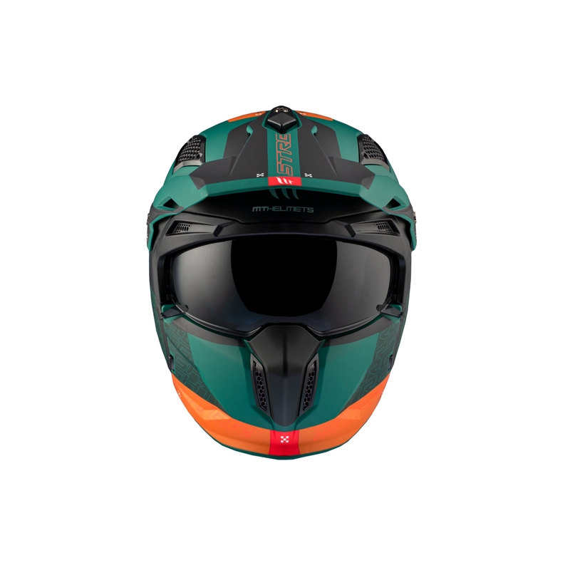 Otevřená přilba s maskou MT Streetfighter SV Totem C6 černo-oranžovo-zelená s iridiovým plexi