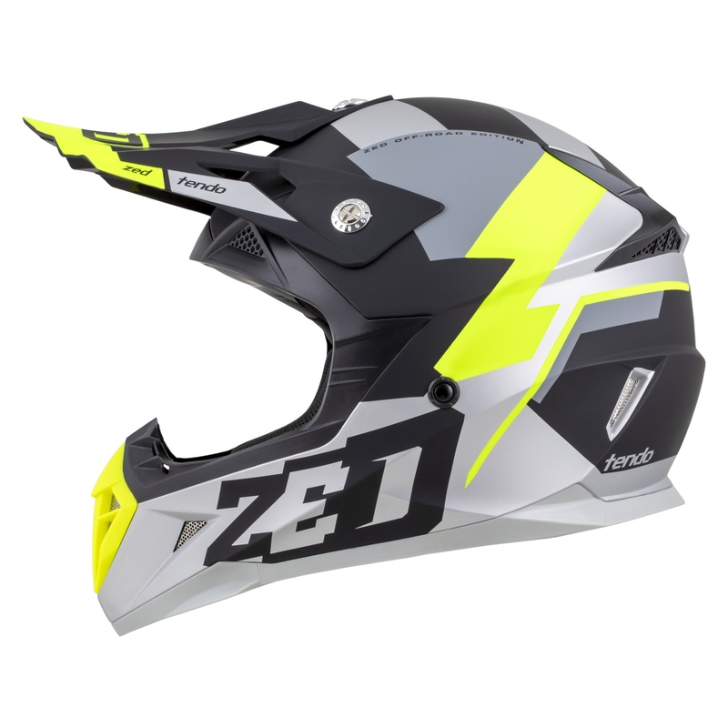 Bērnu motokrosa ķivere ZED X1.9D TENDO matēta melna-tumši pelēka-skaidri pelēka-fluo dzeltena