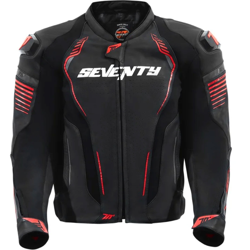 Ādas motocikla jaka Seventy Degrees SD-JL24 Spoiler melns-sarkans