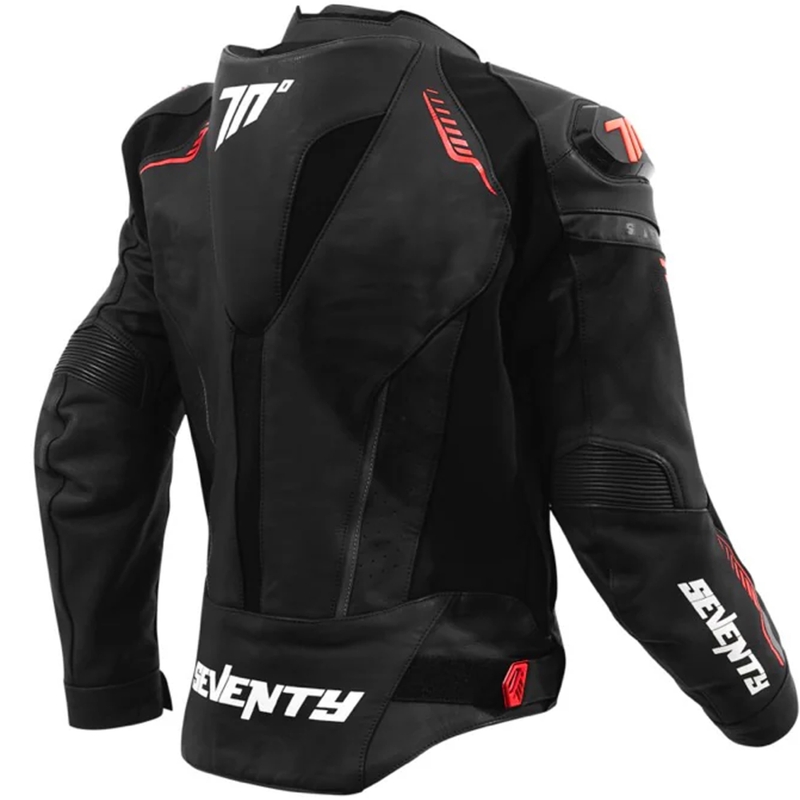 Ādas motocikla jaka Seventy Degrees SD-JL24 Spoiler melns-sarkans