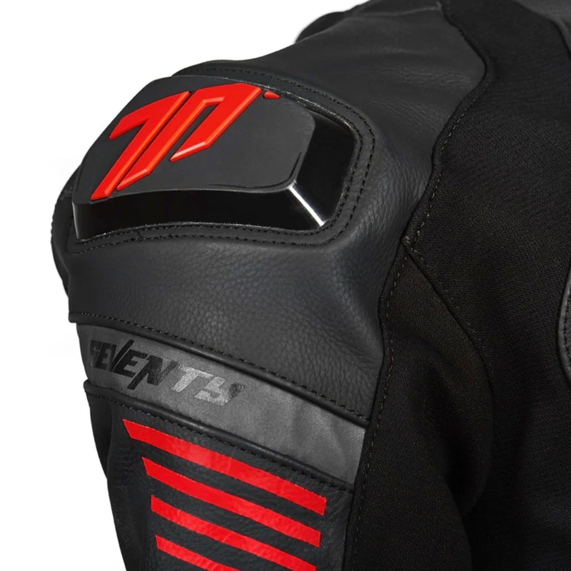 Ādas motocikla jaka Seventy Degrees SD-JL24 Spoiler melns-sarkans