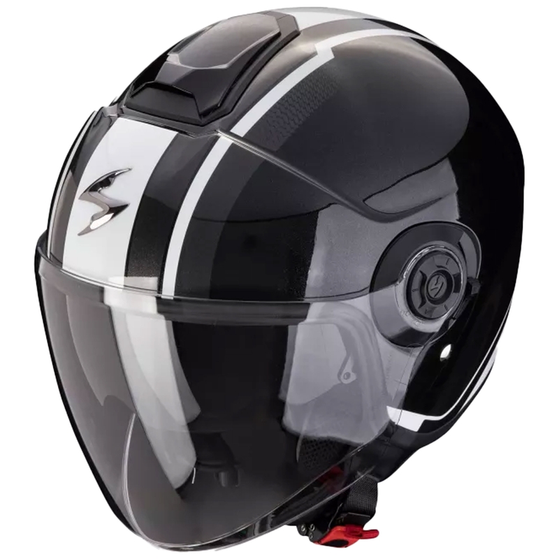 Atvērtā moto ķivere Scorpion EXO-CITY II VEL metāliski melnā un baltā krāsā izpārdošana