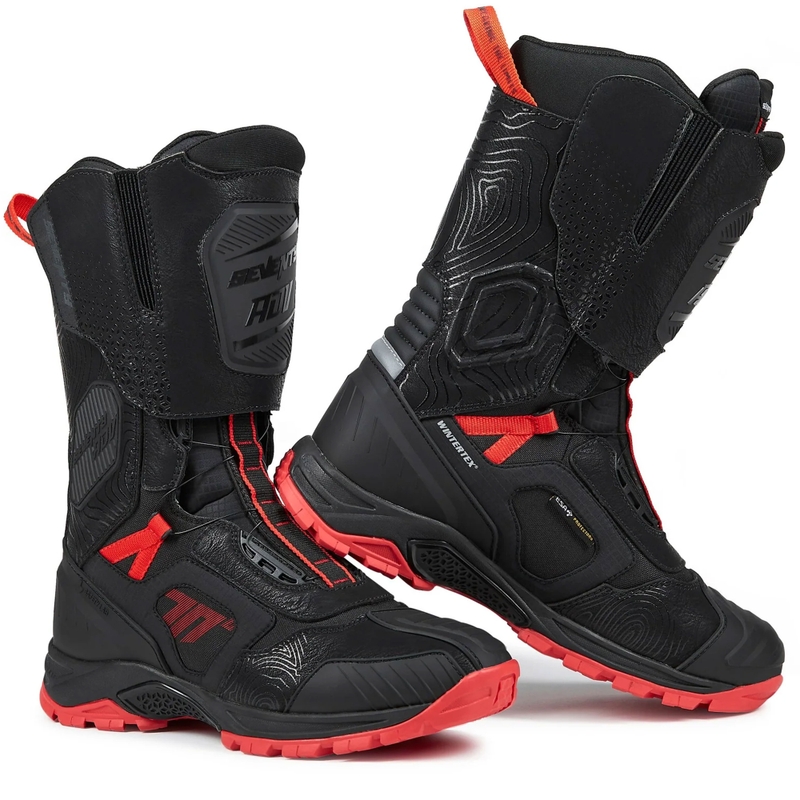 Seventy Degrees SD-BA6 Stelvio High melni un sarkani motocikla zābaki