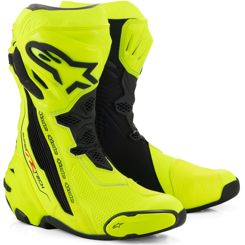 Alpinestars Supertech R fluo dzelteni melni motocikla zābaki