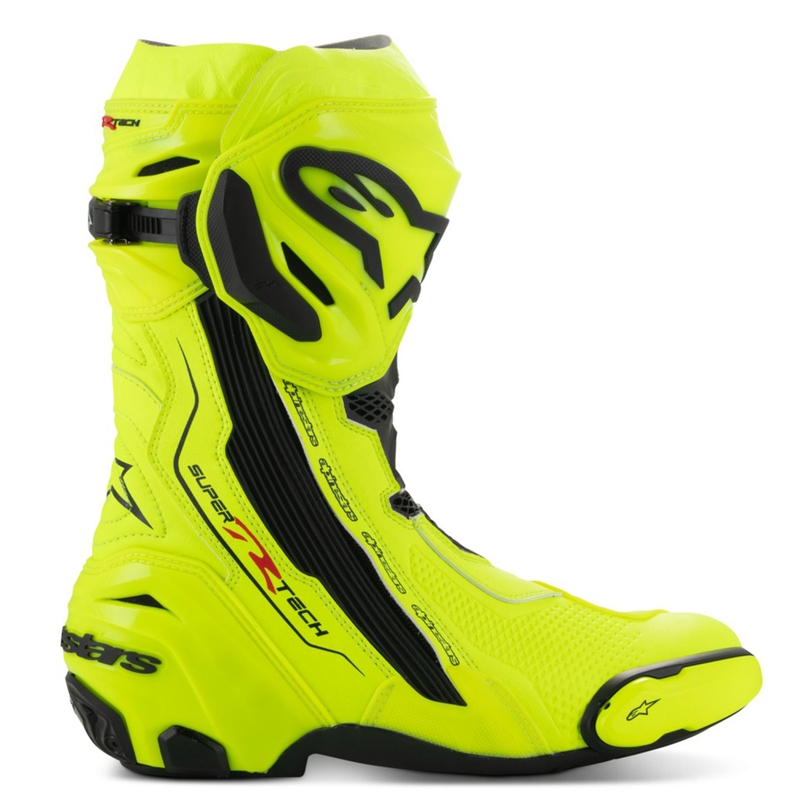 Alpinestars Supertech R fluo dzelteni melni motocikla zābaki
