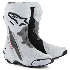 Alpinestars Supertech R Vented motocikla zābaki balti-skaidri pelēki-melni melni