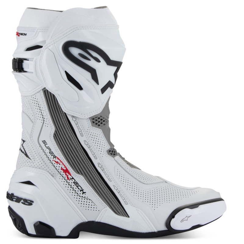 Alpinestars Supertech R Vented motocikla zābaki balti-skaidri pelēki-melni melni