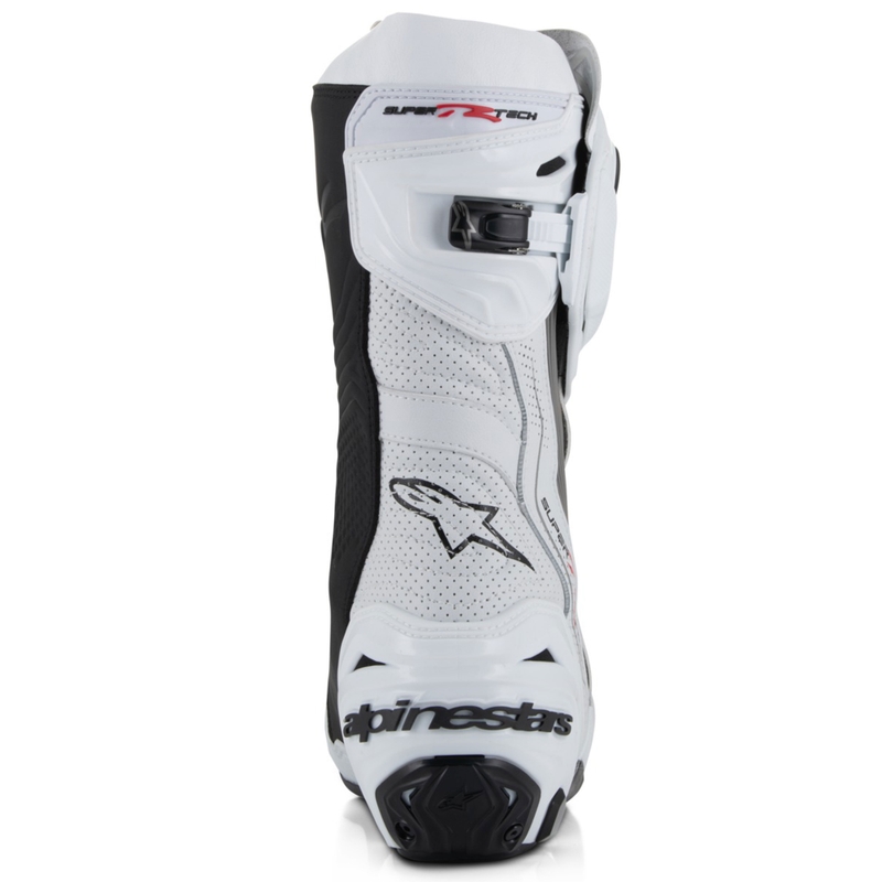 Alpinestars Supertech R Vented motocikla zābaki balti-skaidri pelēki-melni melni