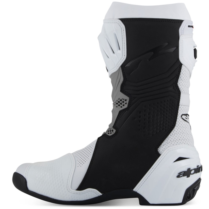 Alpinestars Supertech R Vented motocikla zābaki balti-skaidri pelēki-melni melni