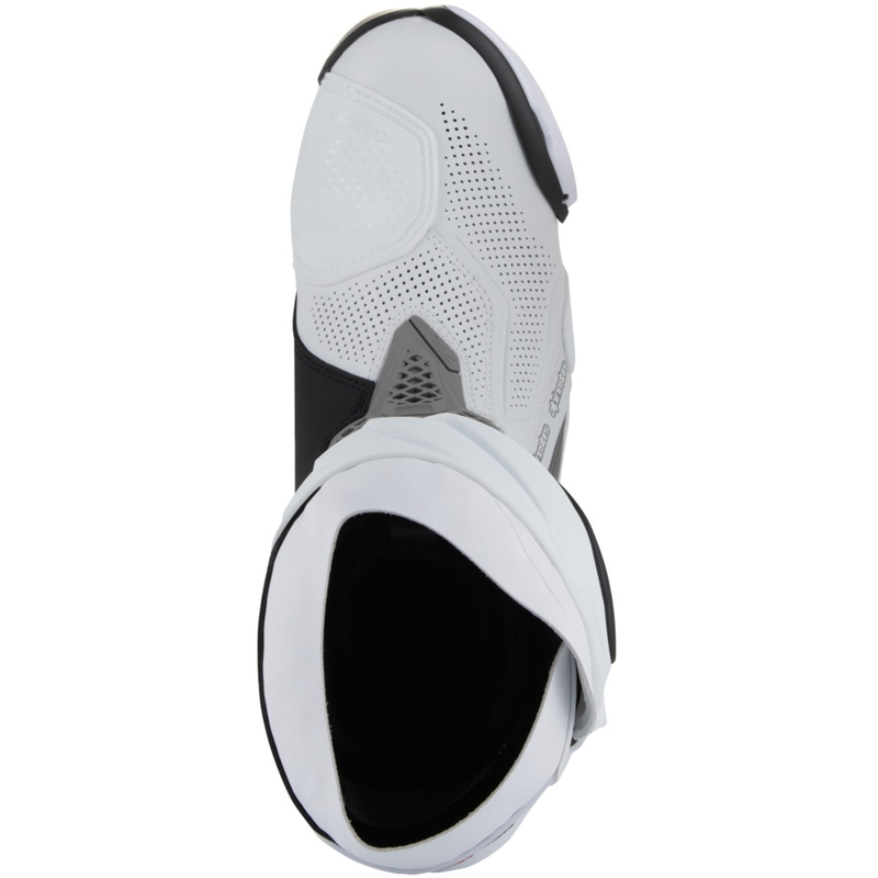 Alpinestars Supertech R Vented motocikla zābaki balti-skaidri pelēki-melni melni