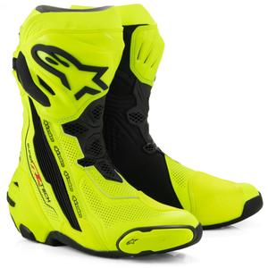 Alpinestars Supertech R Vented fluo dzelteni melni motocikla zābaki