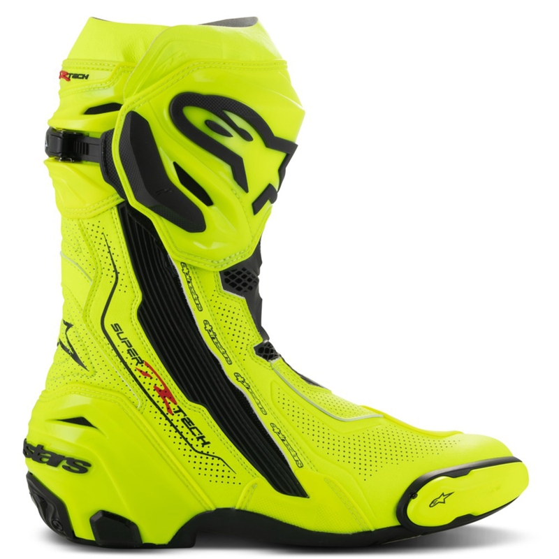 Alpinestars Supertech R Vented fluo dzelteni melni motocikla zābaki