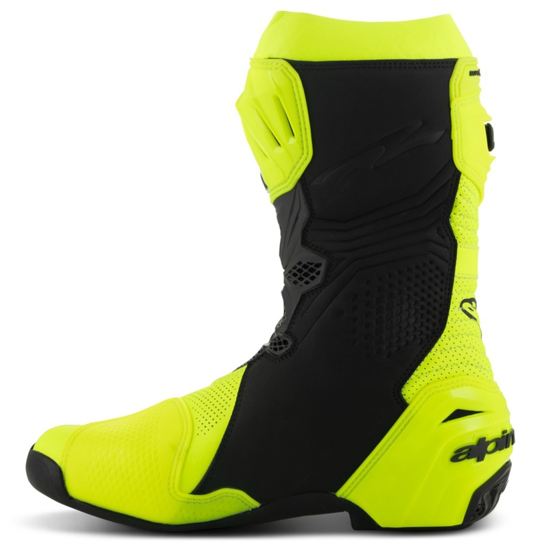 Alpinestars Supertech R Vented fluo dzelteni melni motocikla zābaki