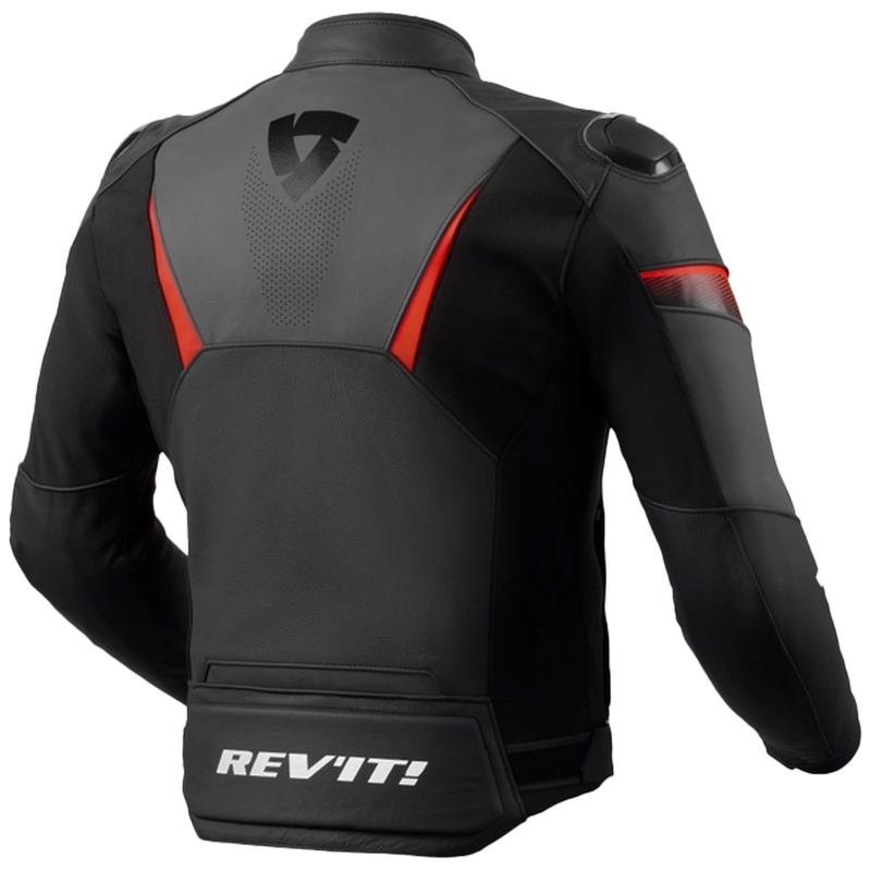 Revit Argon 2 melnbaltā un fluo sarkanā ādas motocikla jaka