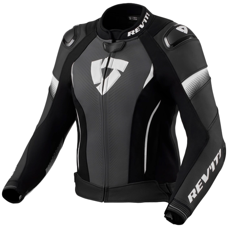 Sieviešu Revit Xena 4 Pro Black and White ādas motocikla jaka