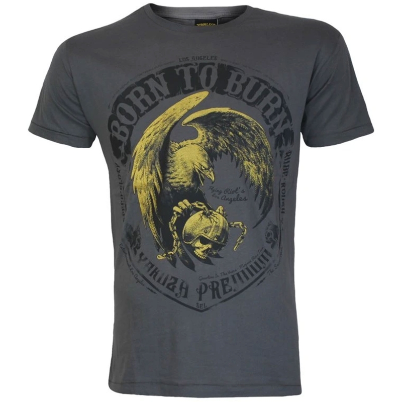 Yakuza Premium T-krekls Born To Burn Flying Riots Los Angeles tumši pelēks