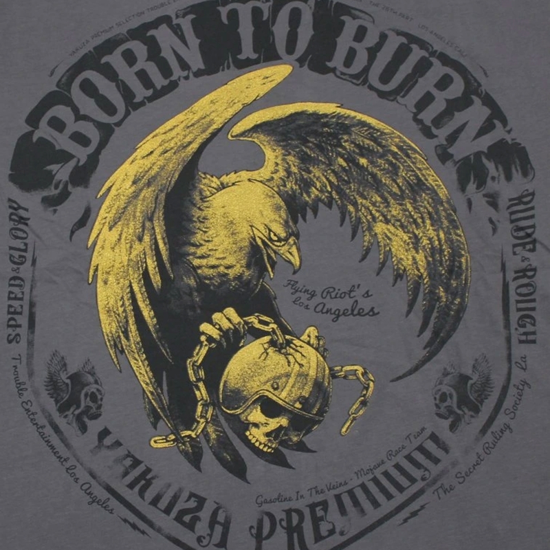 Yakuza Premium T-krekls Born To Burn Flying Riots Los Angeles tumši pelēks