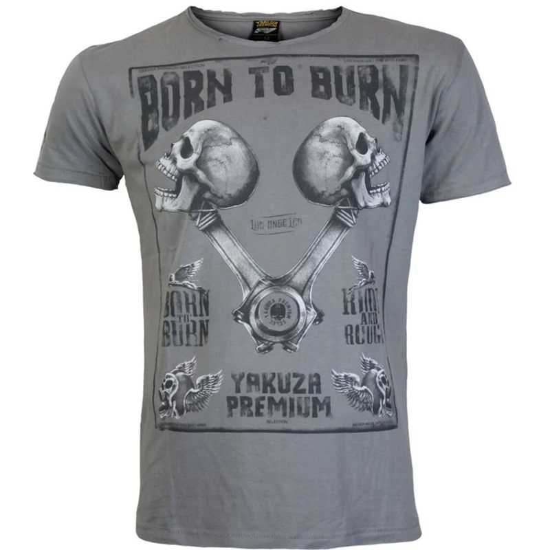 T-krekls Yakuza Premium Rude and Rough Born to Burn - Los Angeles grey