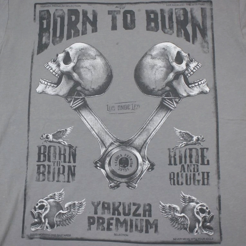 T-krekls Yakuza Premium Rude and Rough Born to Burn - Los Angeles grey