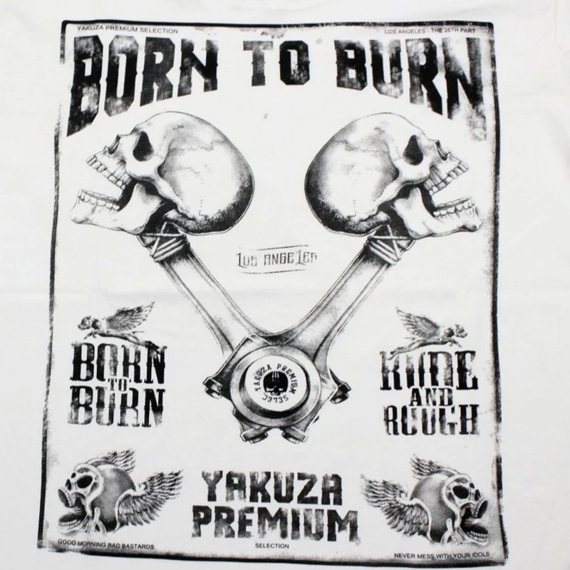 T-krekls Yakuza Premium Rude and Rough Born to Burn - Los Angeles white