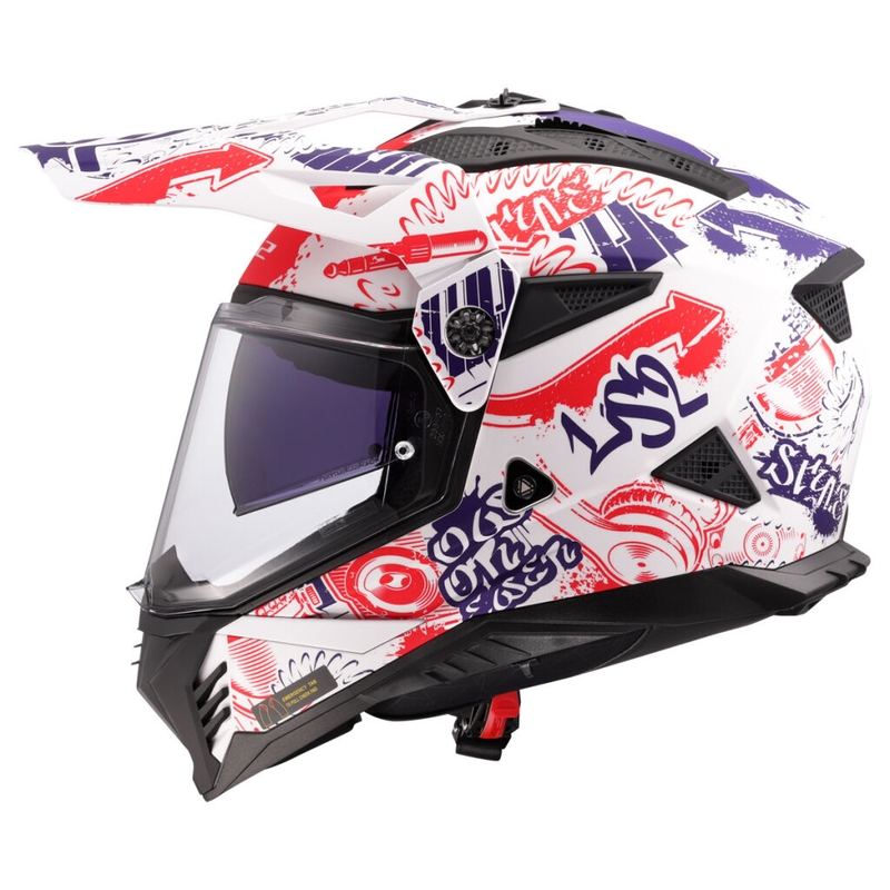 Enduro moto ķivere LS2 MX702 Pioneer II Fantasy balti-sarkani-zilā krāsā