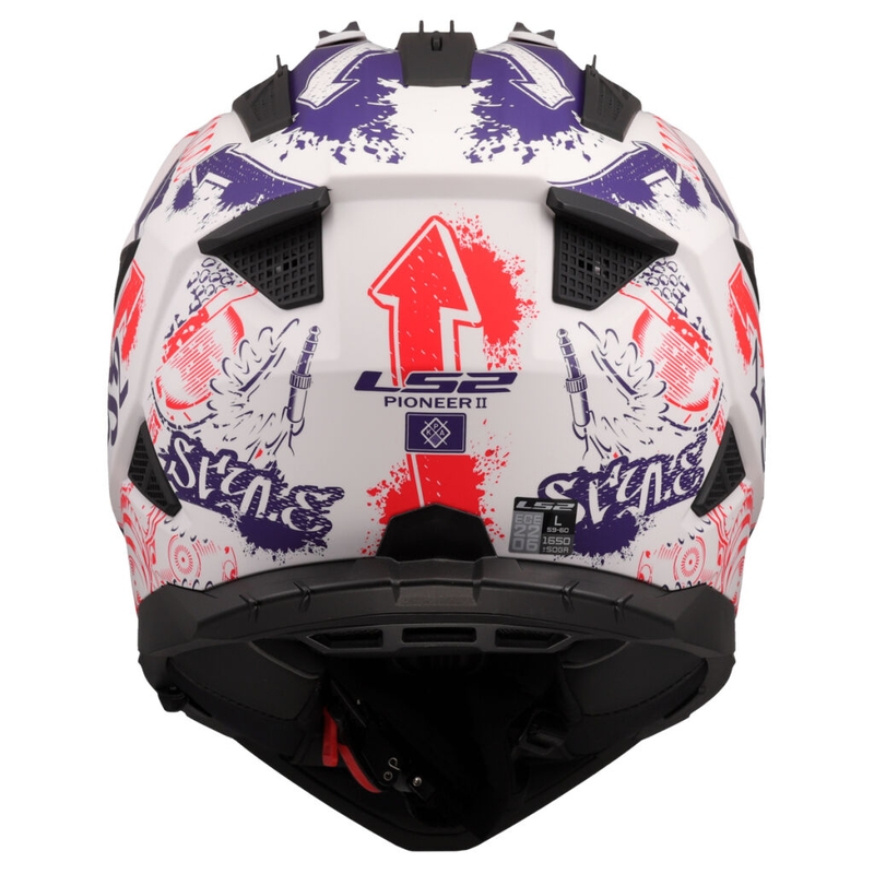 Enduro moto ķivere LS2 MX702 Pioneer II Fantasy balti-sarkani-zilā krāsā