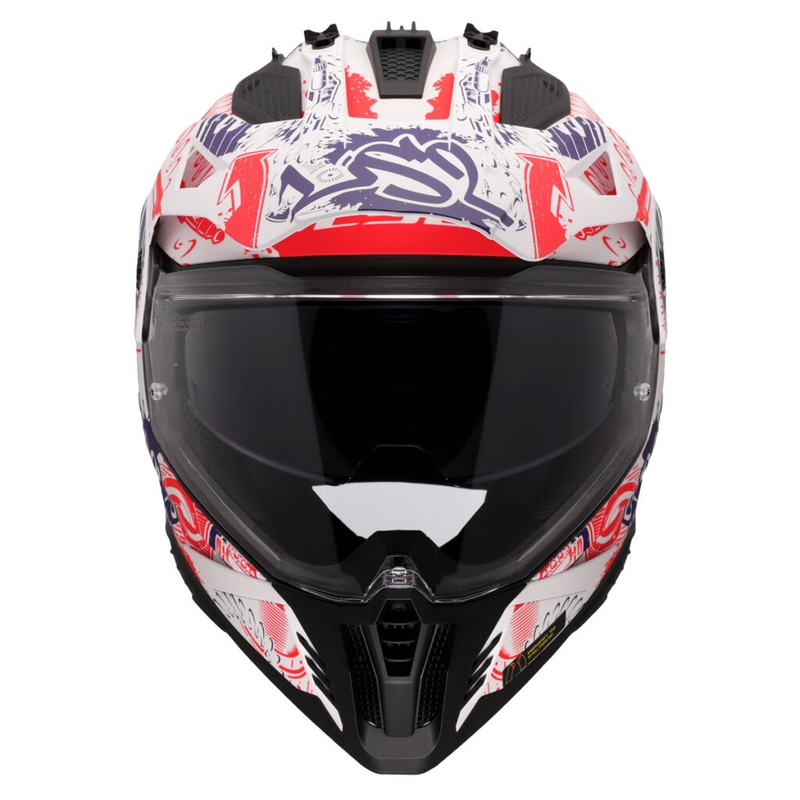 Enduro moto ķivere LS2 MX702 Pioneer II Fantasy balti-sarkani-zilā krāsā