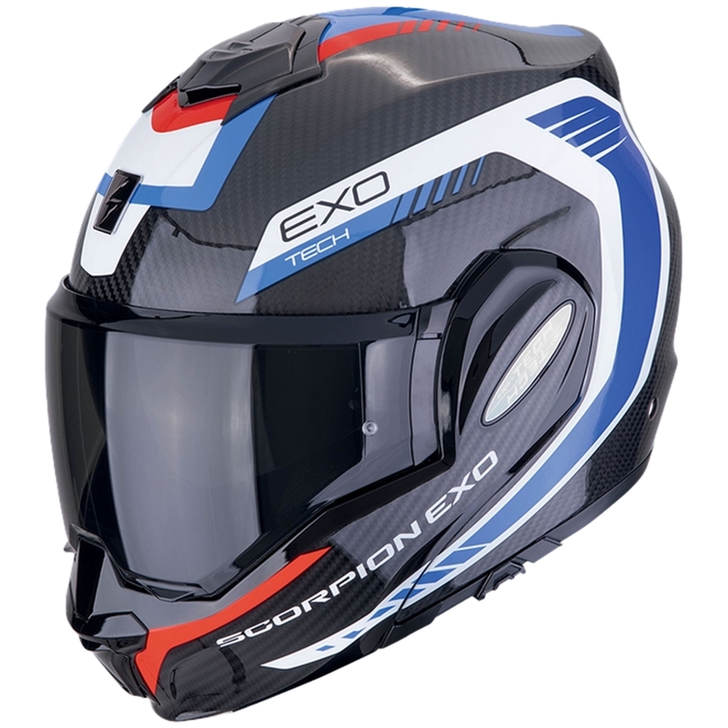 Saliekamā moto ķivere Scorpion EXO-TECH EVO CARBON COSY melns-zils-sarkans