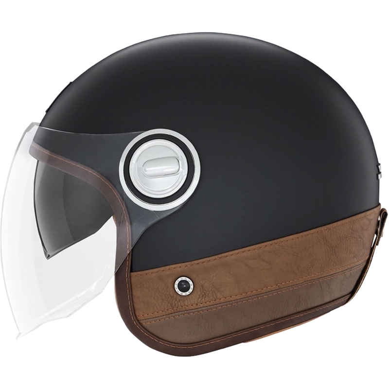 NOX PREMIUM Heritage atvērtā motocikla ķivere, matēti melna ar brūnu ādu