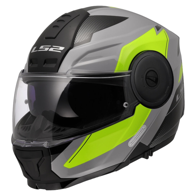 Flip-up moto ķivere LS2 FF902 Scope II Duria pelēka-fluo dzeltena