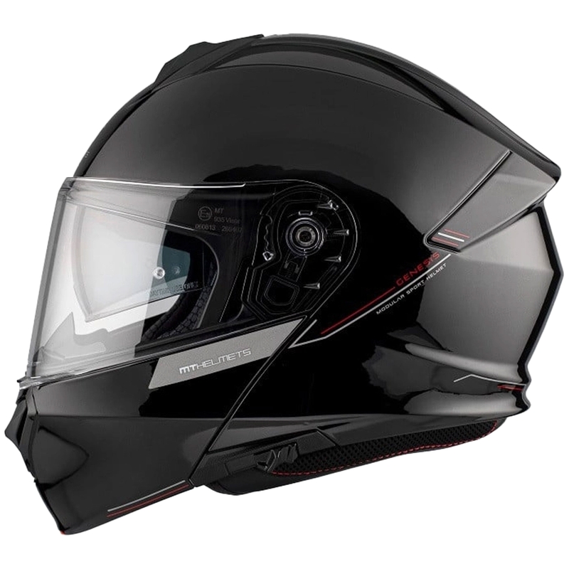 MT Genesis SV Solid A1 melna spīdīga spīdīga moto ķivere ar paceltu galvu uz augšu