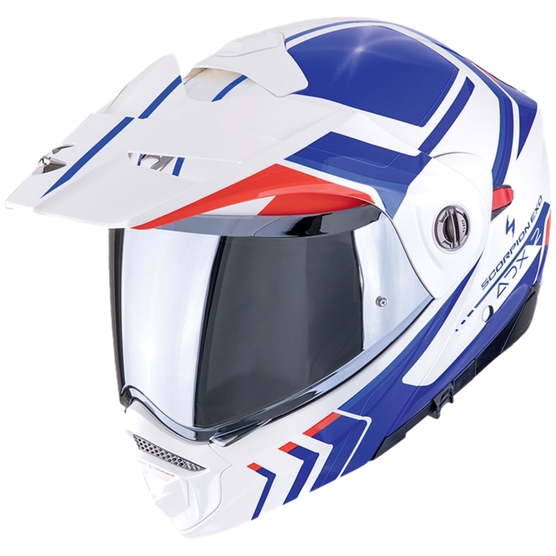 Flip-up motociklu ķivere Scorpion ADX-2 LEWIS balts-zils-sarkans
