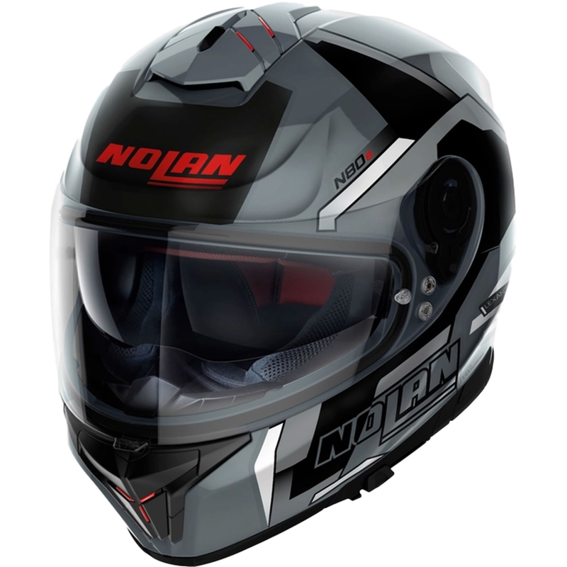 Integrēta motocikla ķivere Nolan N80-8 Wanted N-com spīdīga melni pelēka