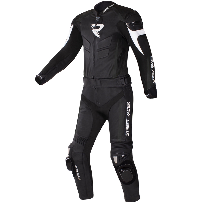 Street Racer Fast Track 2.1 melns un balts ādas motocikla kombinezons