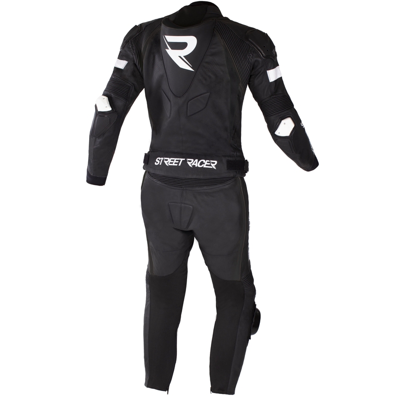 Street Racer Fast Track 2.1 melns un balts ādas motocikla kombinezons