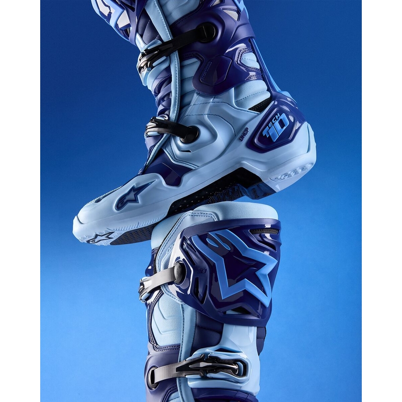 Alpinestars Tech 10 ierobežota sērija Steelers zili un gaiši zili motocikla zābaki