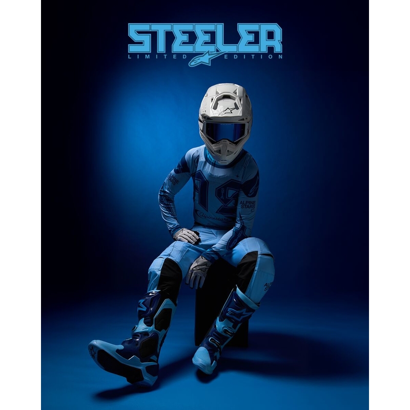 Alpinestars Tech 10 ierobežota sērija Steelers zili un gaiši zili motocikla zābaki