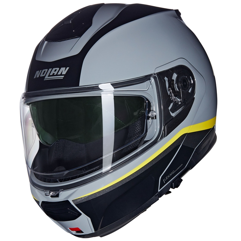 Flip-up moto ķivere Nolan N100-6 Incognito N-COM 346 pelēka-melna-dzeltena