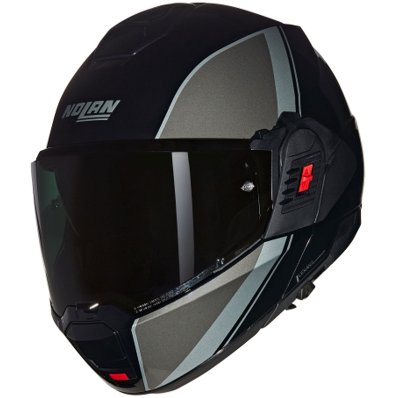 Atverama motocikla ķivere Nolan N120-1 Verniciatura Speciale N-COM 341 melni pelēka