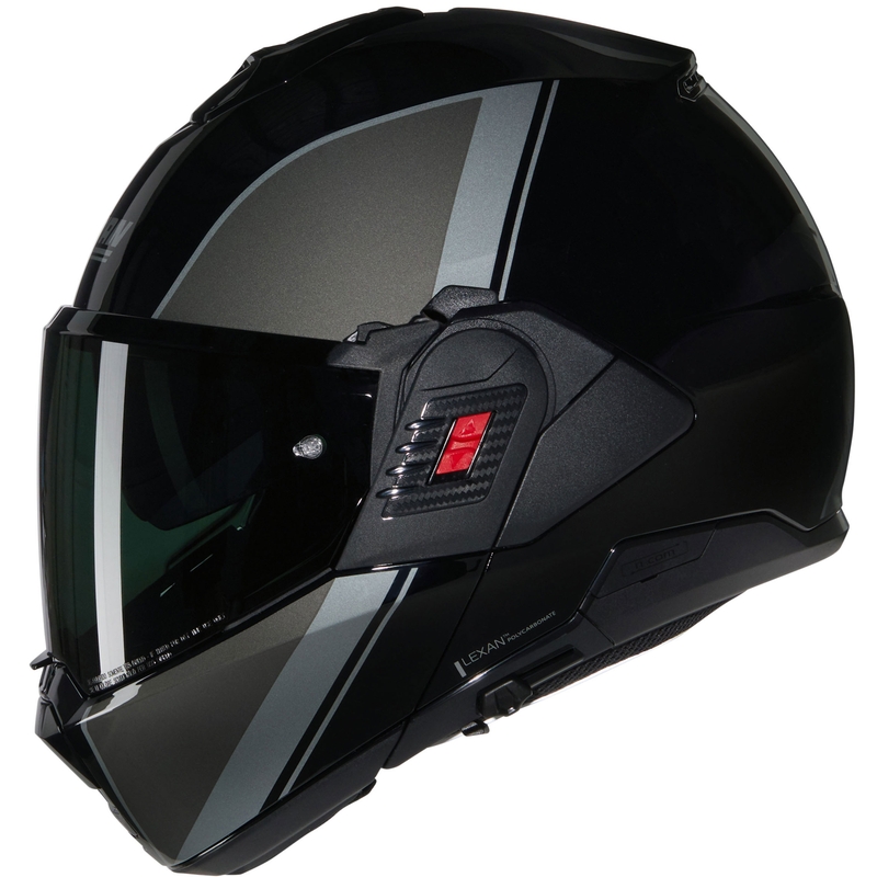 Atverama motocikla ķivere Nolan N120-1 Verniciatura Speciale N-COM 341 melni pelēka